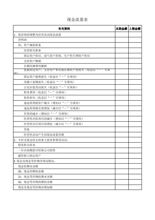 2020现金流量表补充资料