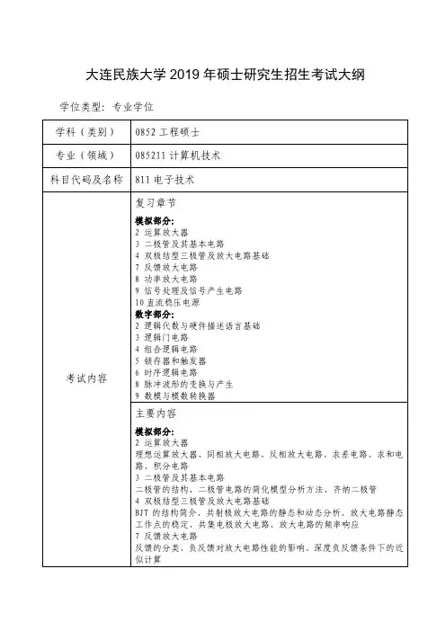 大连民族大学2019年硕士研究生招生考试大纲