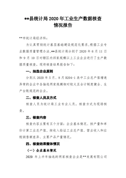 2020年工业企业数据核查报告