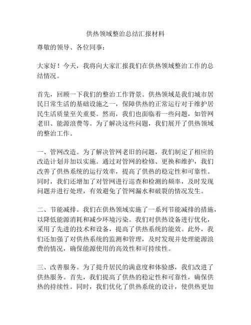 供热领域整治总结汇报材料