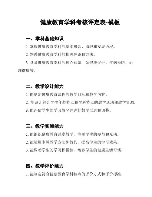 健康教育学科考核评定表-模板
