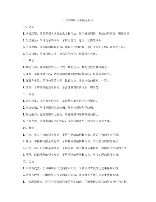 小升初知识点总结及重点