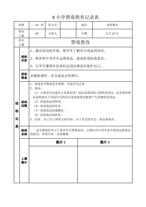 二(4)班禁毒主题班会记录表(2023版)
