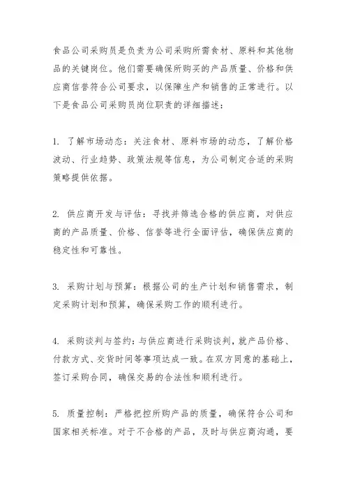 食品公司采购员岗位职责
