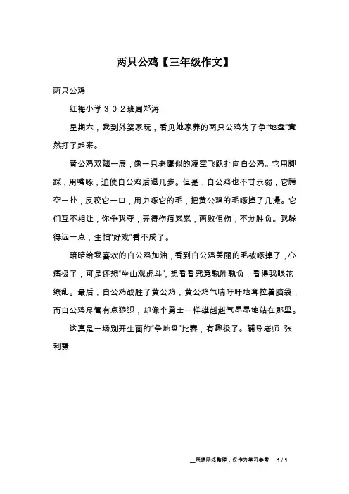 两只公鸡【三年级作文】