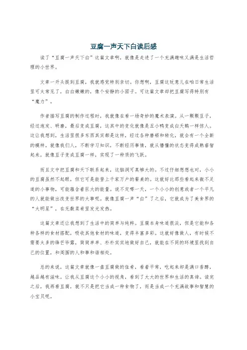 豆腐一声天下白读后感