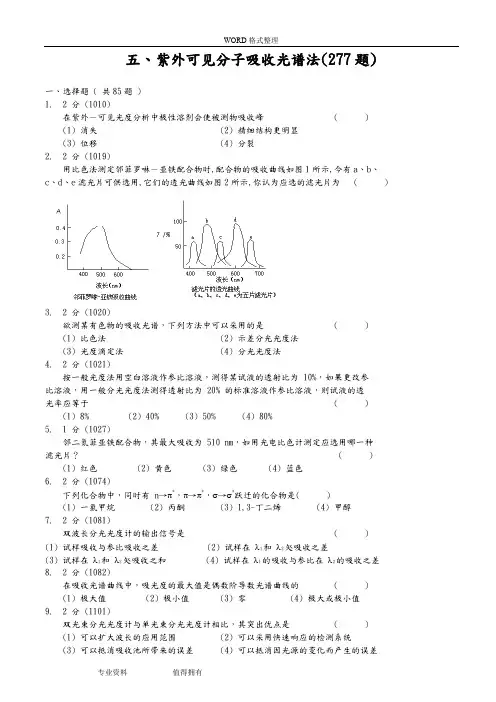 紫外可见吸收光谱习题集及解答