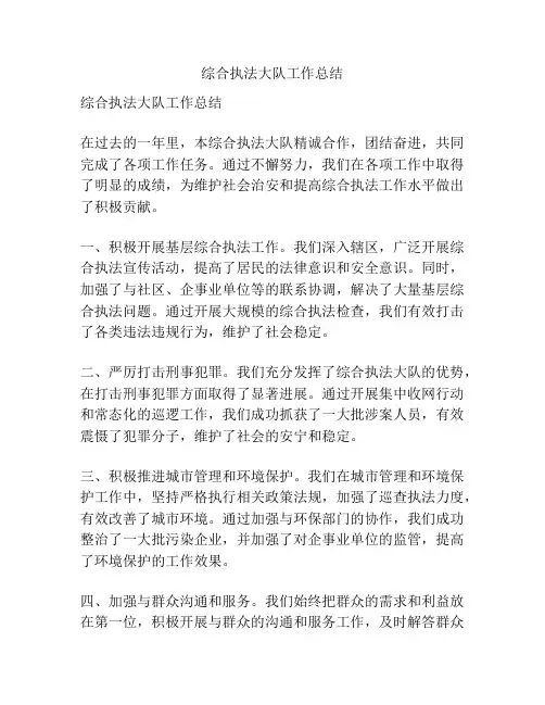 综合执法大队工作总结
