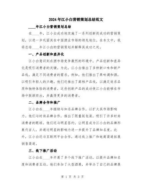 2024年江小白营销策划总结范文