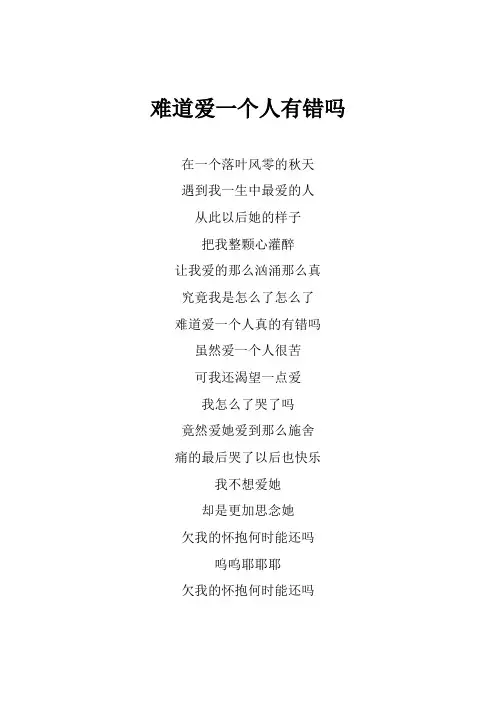 郑源《难道爱一个人有错吗》歌词