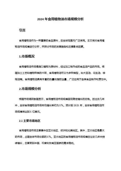 2024年食用植物油市场规模分析