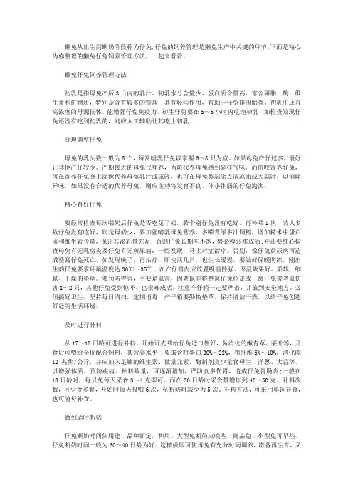 獭兔仔兔饲养管理方法：獭兔