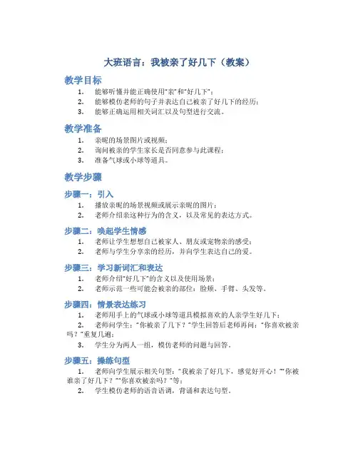 大班语言：我被亲了好几下(教案)
