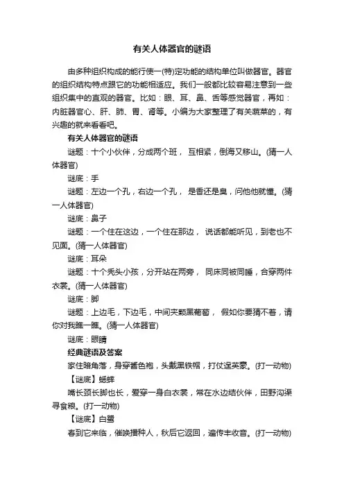 有关人体器官的谜语