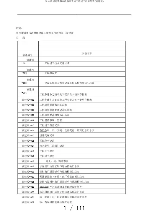 2018房屋建筑和市政基础设施工程竣工技术用表(渝建竣)