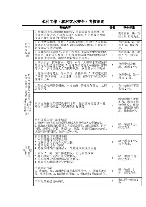 水利工作(农村饮水安全)考核细则