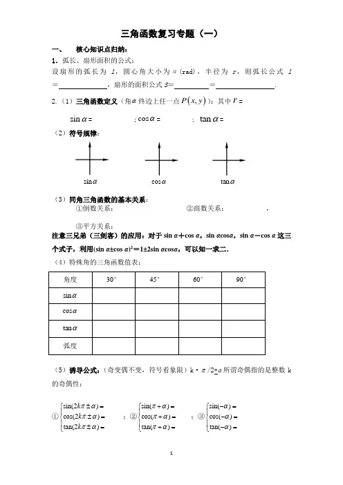 专题：三角函数(高三用)
