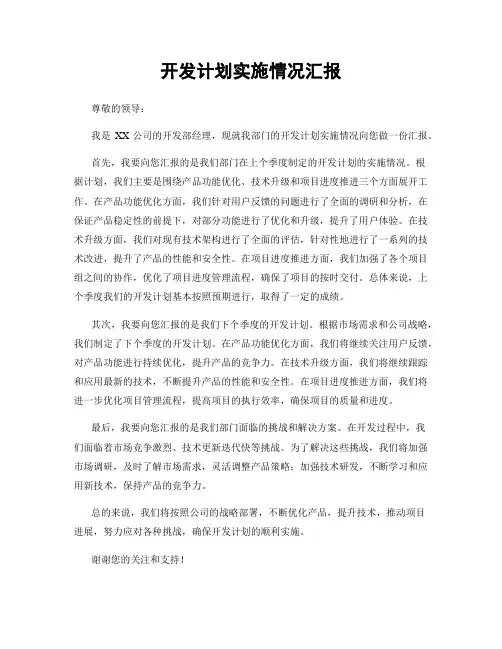 开发计划实施情况汇报
