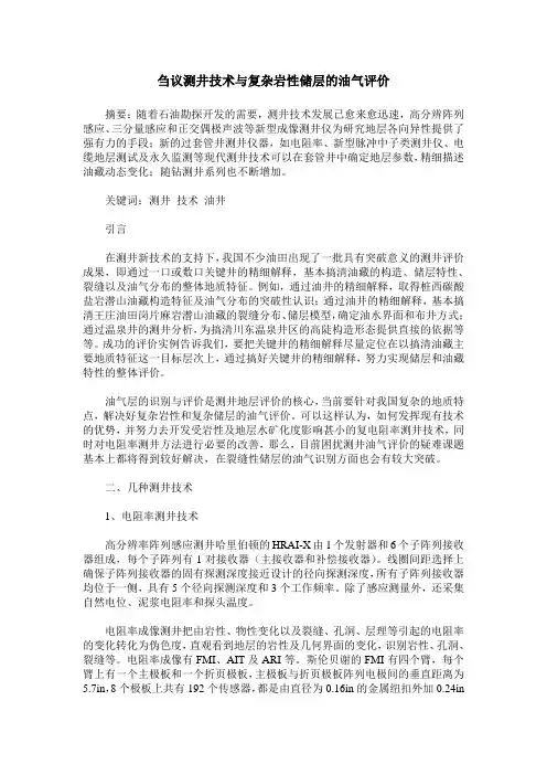 刍议测井技术与复杂岩性储层的油气评价