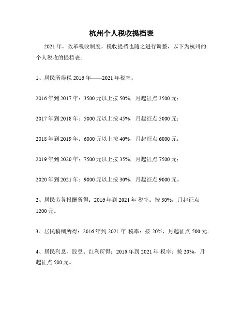 杭州个人税收提档表
