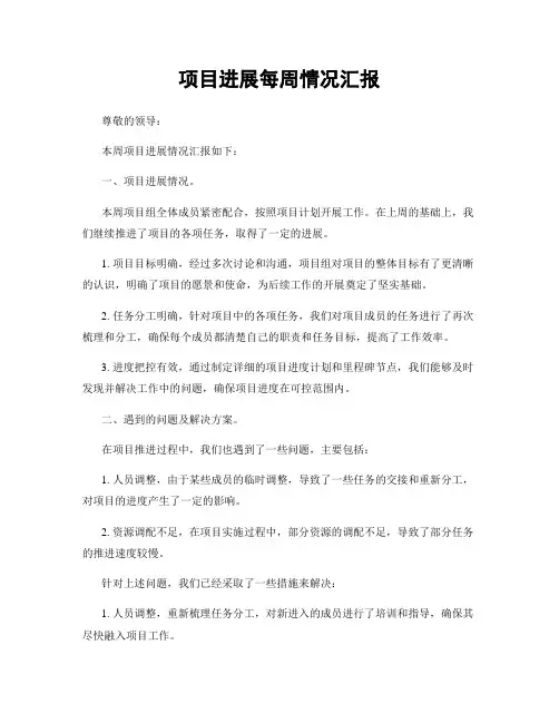项目进展每周情况汇报