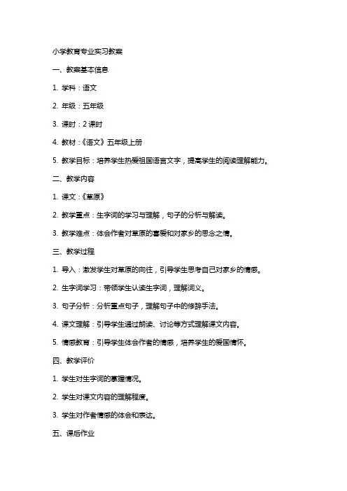小学教育专业实习教案