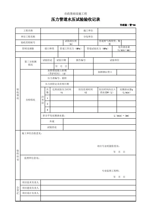 001-市政验·管-36 压力管道水压试验验收记录