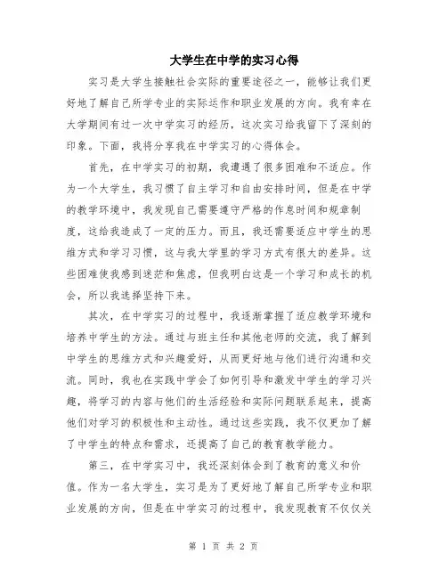 大学生在中学的实习心得