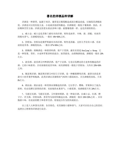 著名的洋酒品种详解
