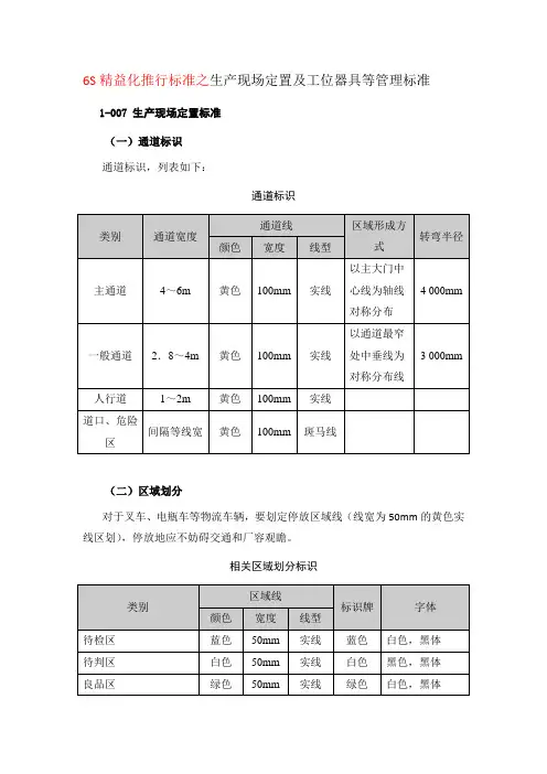 第一部分6S精益化推行标准之生产现场定置及工位器具等管理标准