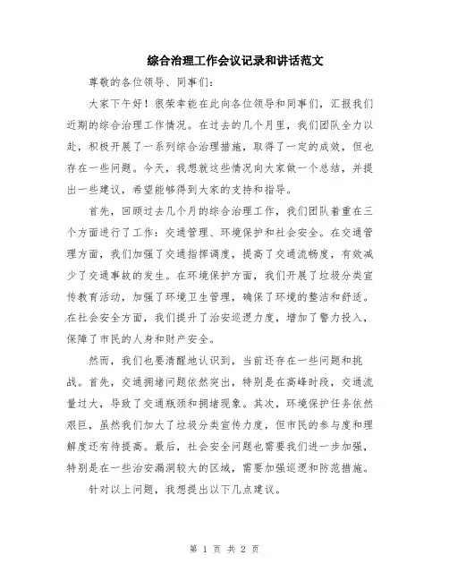 综合治理工作会议记录和讲话范文