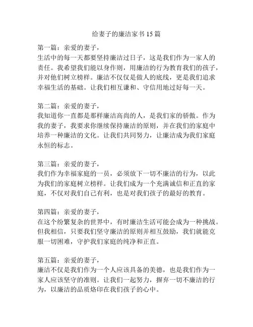 给妻子的廉洁家书15篇