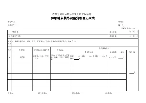 102、伸缩缝安装外观鉴定检查记录表(外观记录表8.12.8)