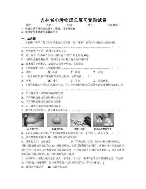 吉林省中考物理总复习专题试卷附解析
