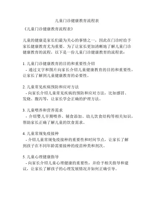 儿童门诊健康教育流程表