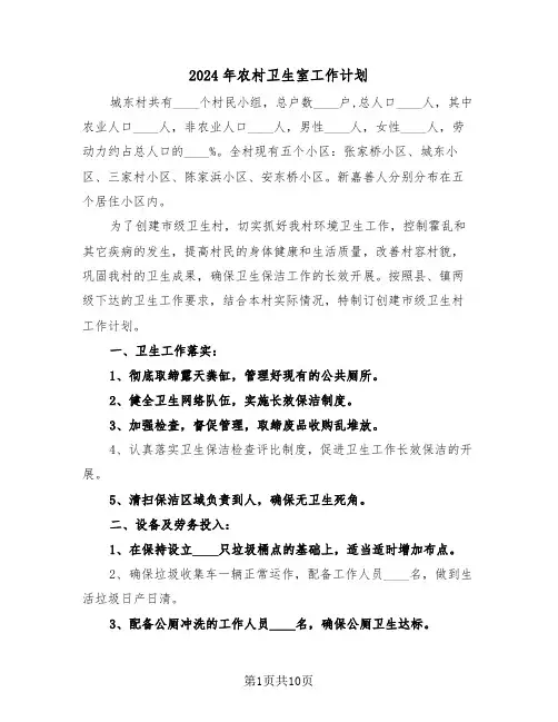 2024年农村卫生室工作计划(3篇)
