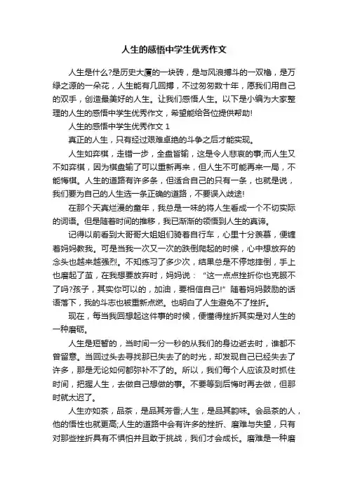 人生的感悟中学生优秀作文