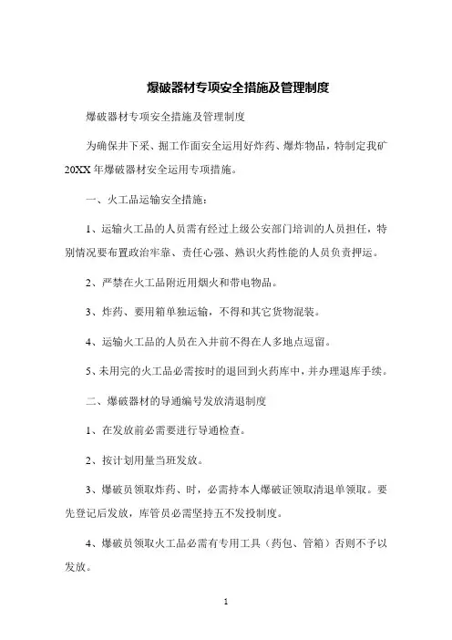 爆破器材专项安全措施及管理制度