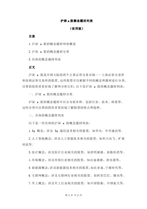 沪深a股概念题材列表