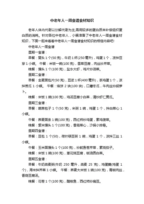 中老年人一周食谱食材知识