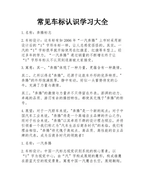 常见车标认识学习大全 