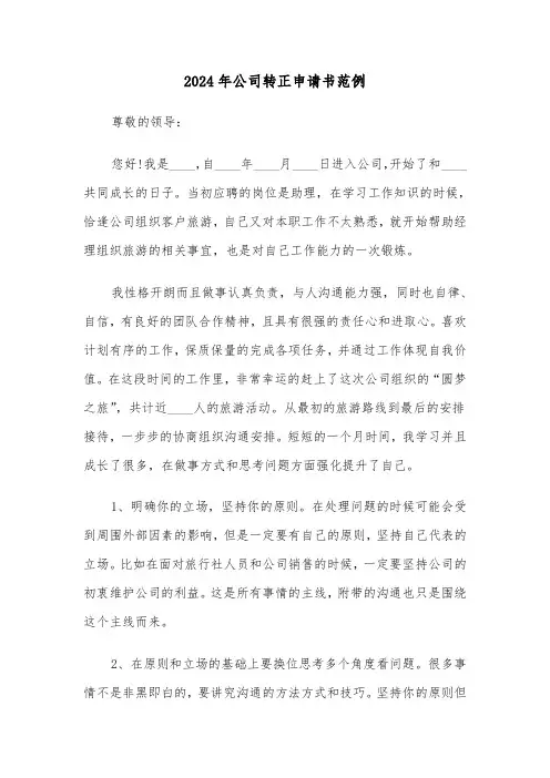 2024年公司转正申请书范例（2篇）