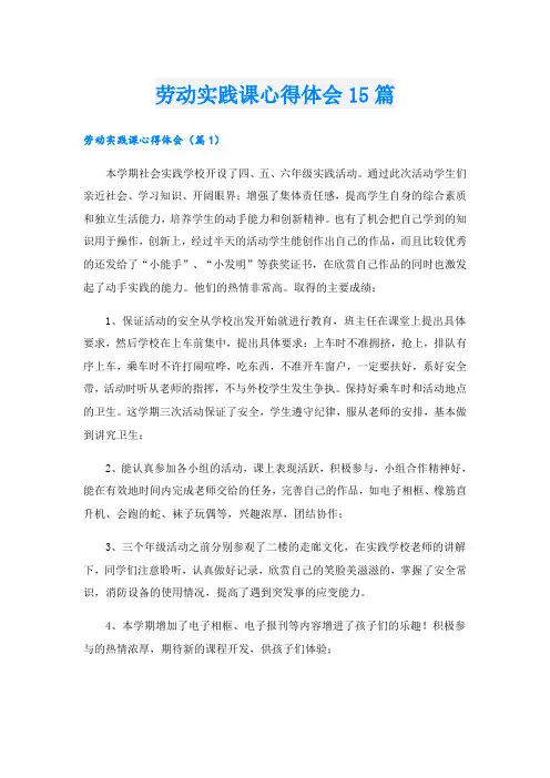 劳动实践课心得体会15篇