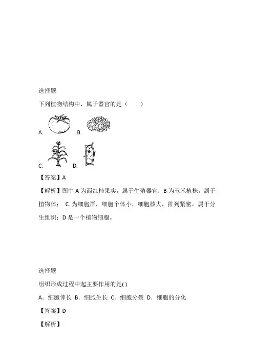 全国2023年七年级上半年生物单元测试同步练习