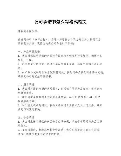 公司承诺书怎么写格式范文