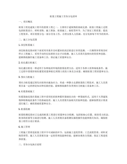 桩基工程施工劳务分包清单