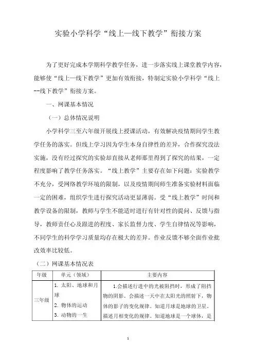 实验小学科学“线上—线下教学”衔接方案