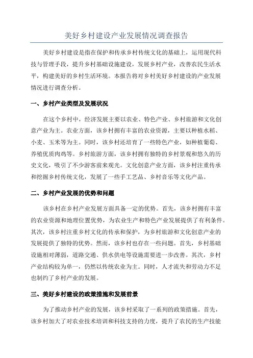 美好乡村建设产业发展情况调查报告