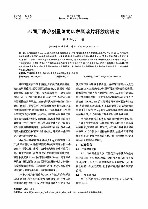 不同厂家小剂量阿司匹林肠溶片释放度研究