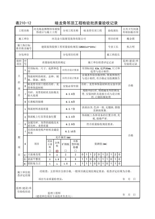 表210-12  暗龙骨吊顶检验批